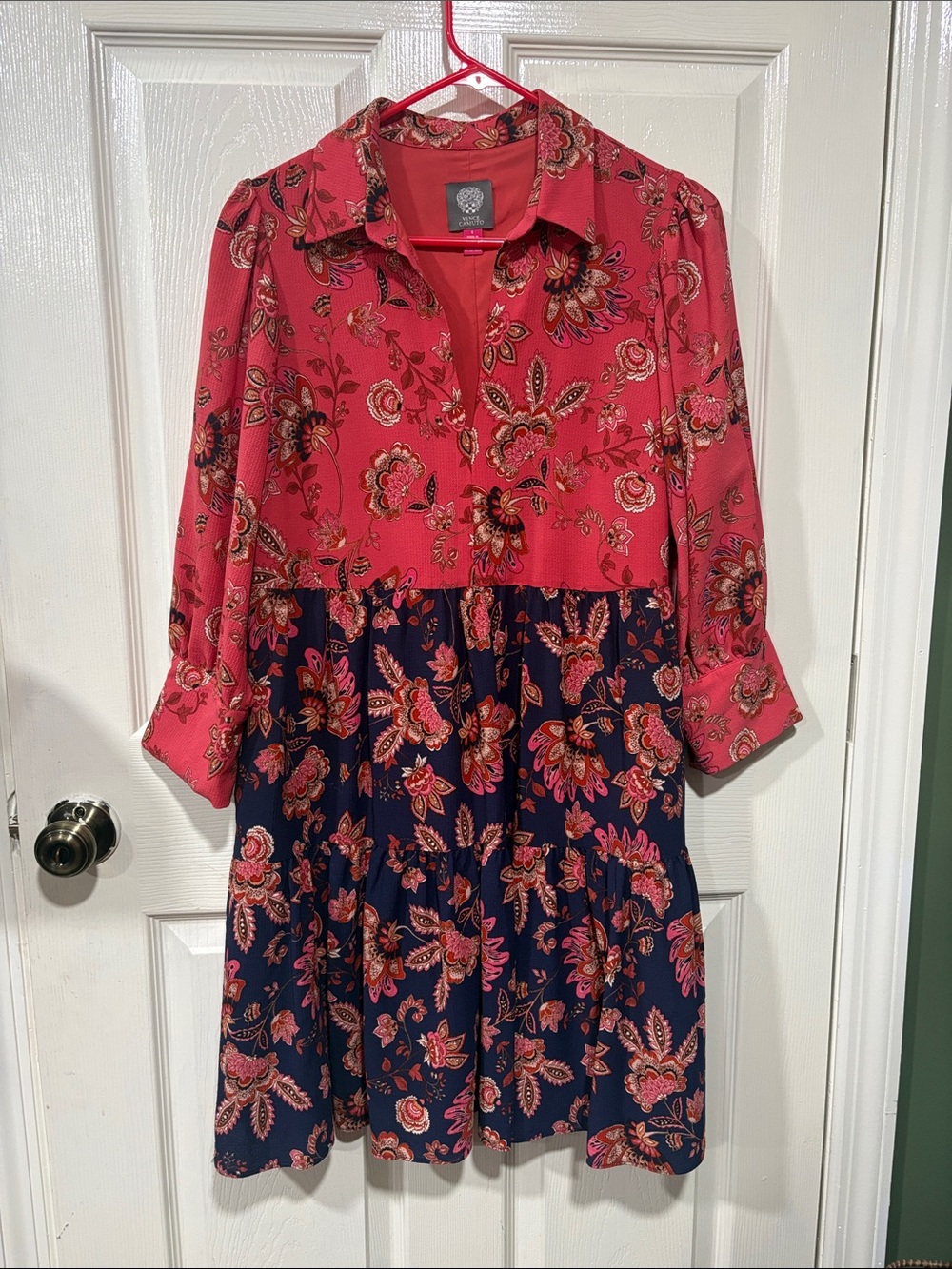 Vince Camuto Coral and Pink Floral Blouse